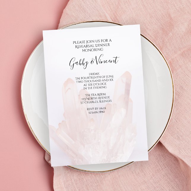 Light Blush Pink Crystals Wedding Rehearsal Dinner Invitation (Creator Uploaded)