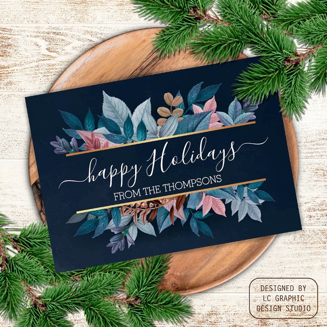 Light Blush Pink Floral Foliage On Dark Blue Postcard (Creator Uploaded)
