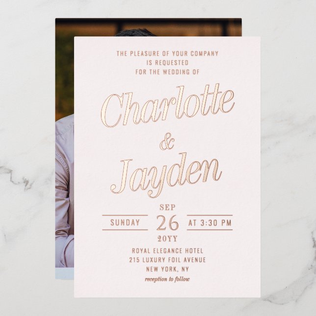 Light Blush Pink Foil Photo Wedding (Front/Back)
