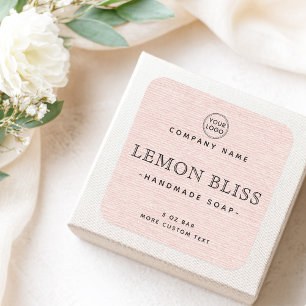 Light blush pink linen look square product labels