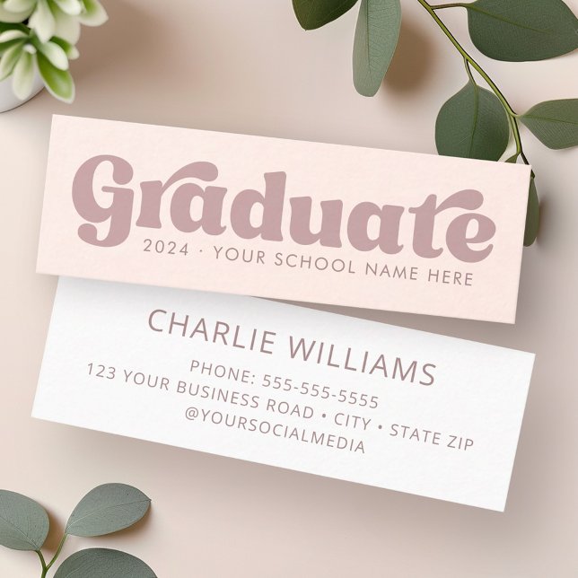 Light blush pink retro graduate student graduation mini business card (Light blush pink retro graduate student graduation mini business card)