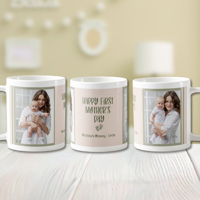 Light Boho Green Pink First Mother's Day Photo  Coffee Mug (Creator Uploaded)