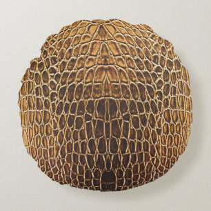 Light Brown Alligator Skin Print Round Cushion