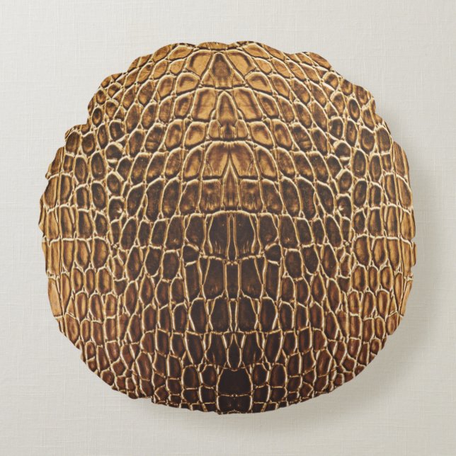 Light Brown Alligator Skin Print Round Cushion (Front)