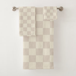 Light Brown and Off White Chequerboard Bath Towel Set