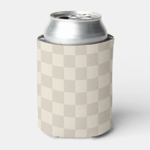 Light Brown and Off White Chequerboard Can Cooler