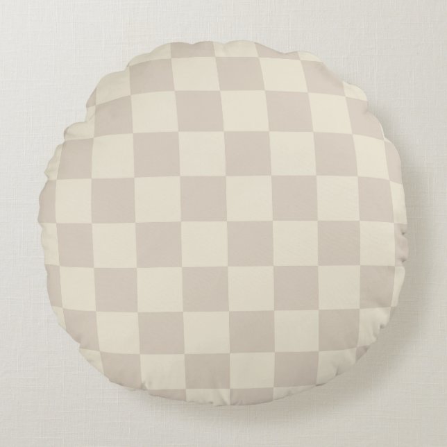Light Brown and Off White Chequerboard Round Cushion (Front)