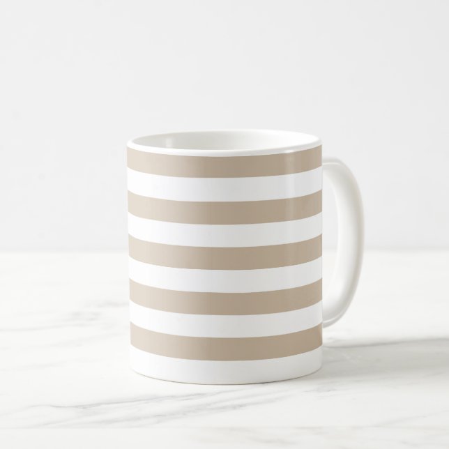 Light Brown and White Stripes Coffee Mug (Front Right)