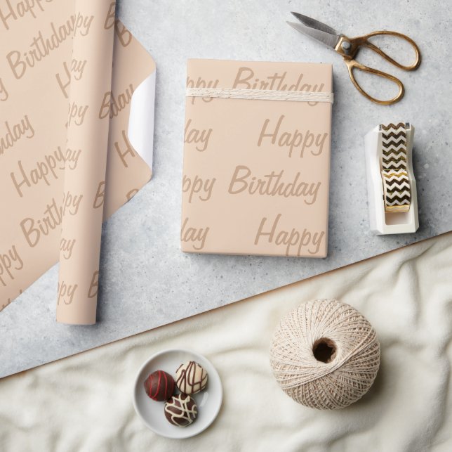 Light Brown Beige Happy Birthday Wrapping Paper (Crafts)