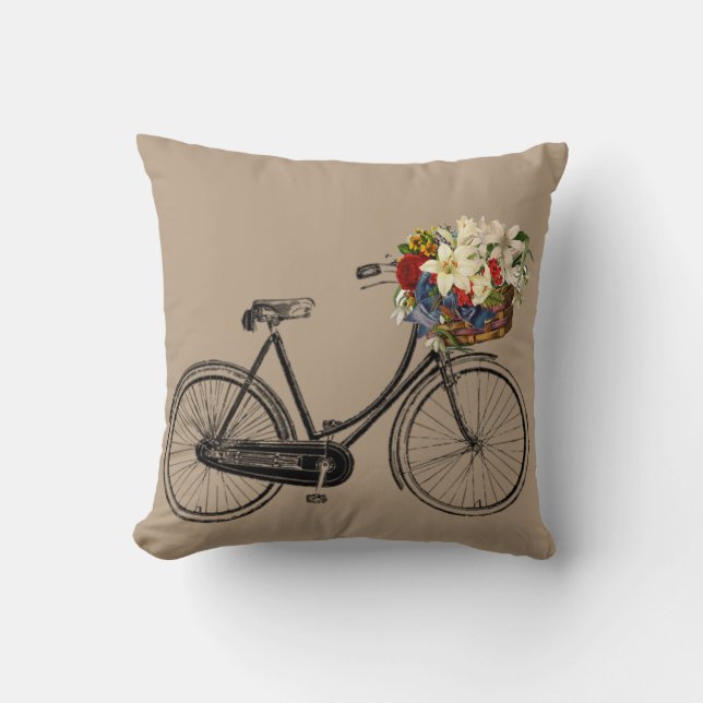 Light brown bicycle flower   Throw pillow (Front)