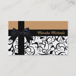 Light brown black damask custom business cards