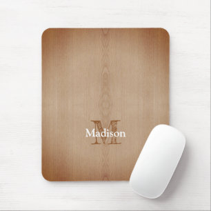 Light brown burnt wood grain custom Monogram Mouse Pad