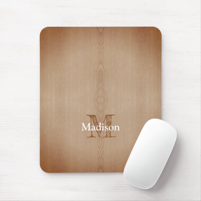 Light brown burnt wood grain custom Monogram Mouse Pad (With Mouse)