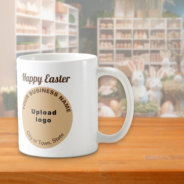 Light Brown Business Brand | Easter | Mug (Mug with Easter greeting and light brown round shape business brand)