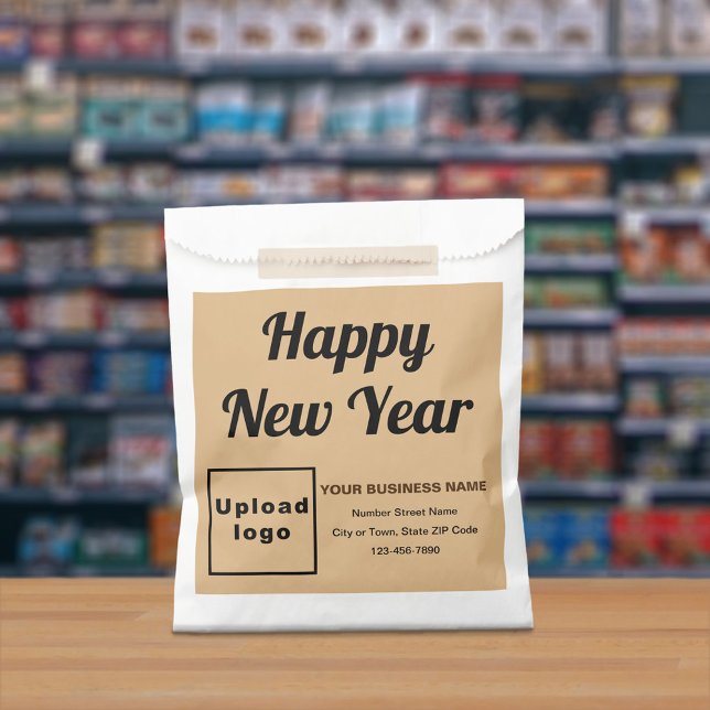Light Brown Business Brand, New Year Paper Bag (Light brown business brand with New Year greeting on paper bag)
