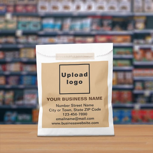 Light Brown Business Brand on Paper Bag (Paper bag with light brown business branding displayed in a store)