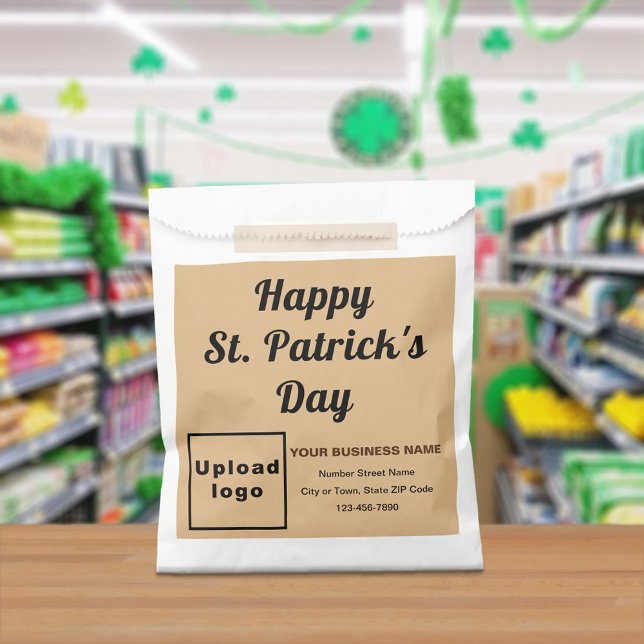 Light Brown Business Brand, St. Patrick's Day, Favour Bags (Light brown business brand with St. Patrick's Day greeting on paper bag)