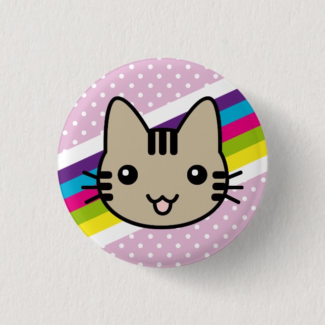 light brown  cat polka dots 3 cm round badge (Front)