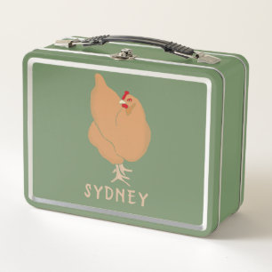 Light Brown Chicken Illustration Personalised Metal Lunch Box