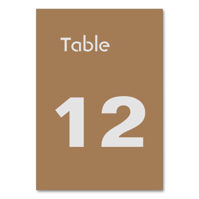 Light Brown Classical Minimalist Plain Table Number (Front)