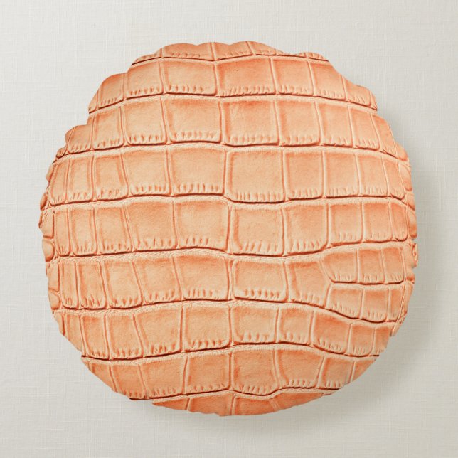 Light brown crocodile leather texture round cushion (Front)