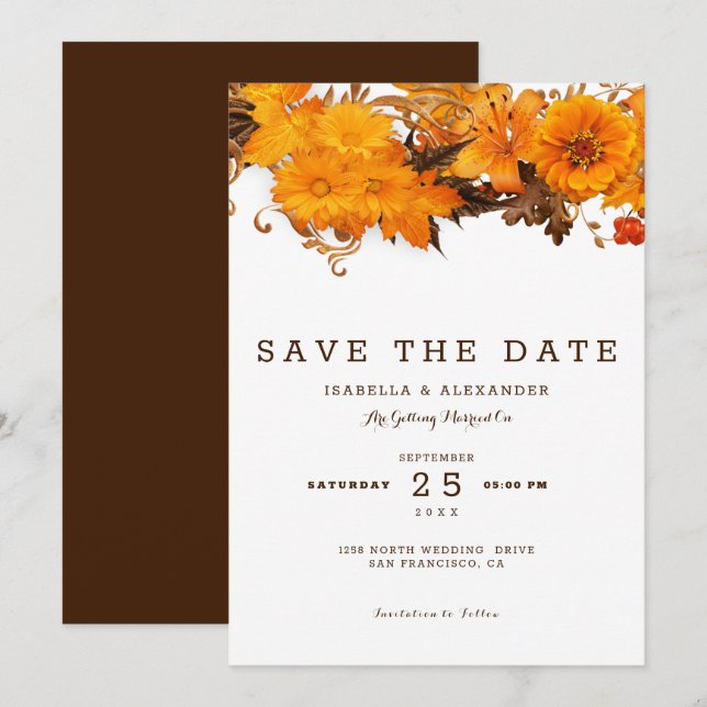 Light Brown Flowers Invitation (Front/Back)