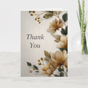 Light Brown Flowers Textured Ivory Thank You Card
