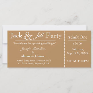 Light Brown Jack and Jill Shower Ticket Invitation