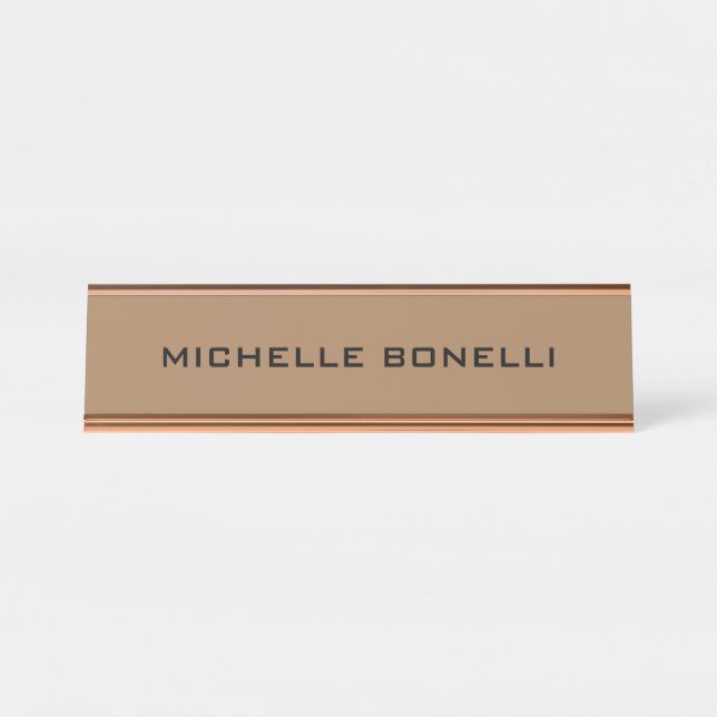 Light Brown Minimalist Plain Modern Desk Name Plate (Front)