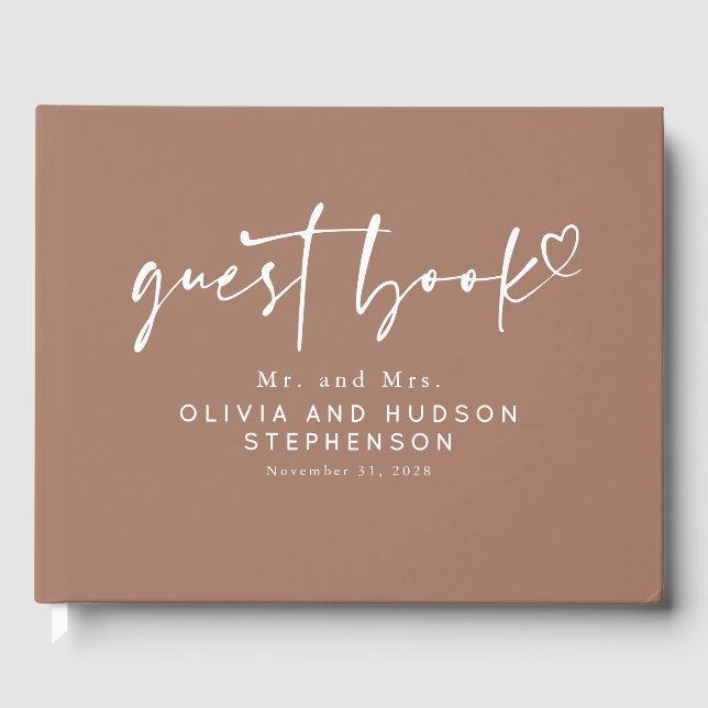 Light Brown Modern Minimalist Elegant Wedding Guest Book (Front)