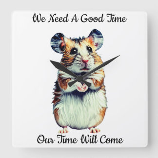 Light Brown Mouse White  Design - Square Wall Clock