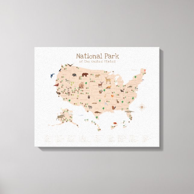 Light Brown National Park Map Woodland Nursery  Canvas Print (Front)