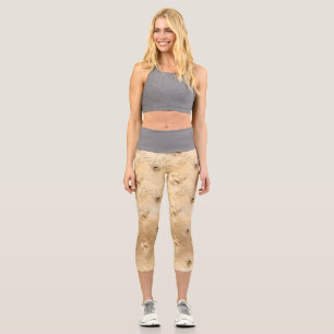 Light Brown Peacock Feather Deluxe Glamourous Capri Leggings