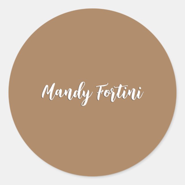 Light Brown Plain Elegant Minimalist Calligraphy Classic Round Sticker (Front)