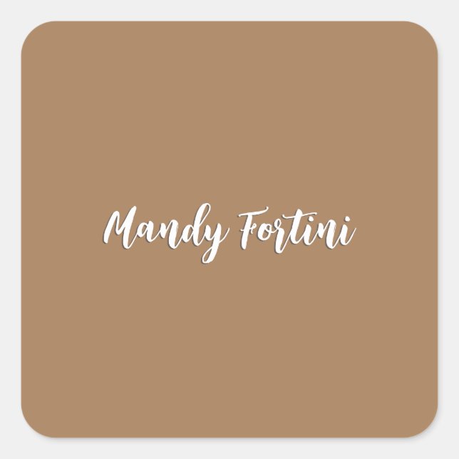 Light Brown Plain Elegant Minimalist Calligraphy Square Sticker (Front)