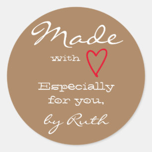Light Brown Simple Minimalist Made with Love Heart Classic Round Sticker
