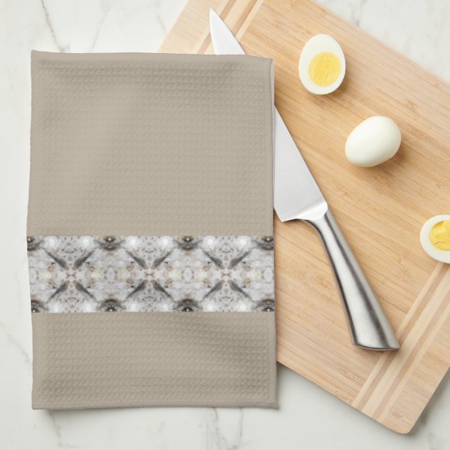 Light brown taupe and grey tea towel (Quarter Fold)