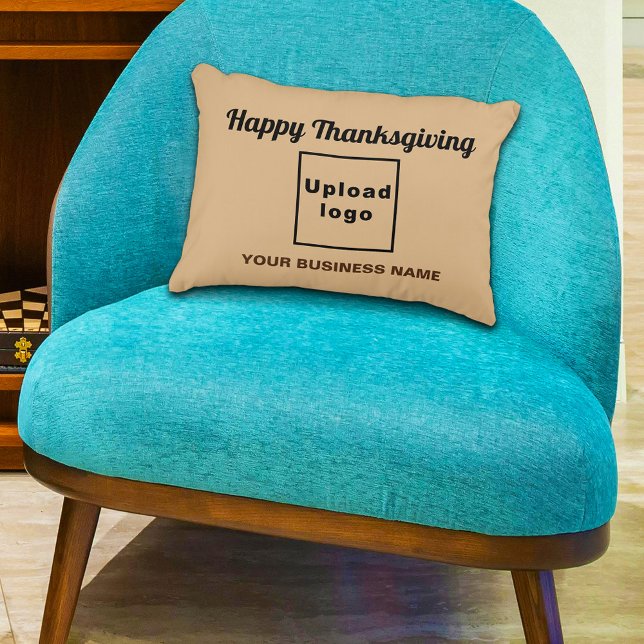 Light Brown | Thanksgiving | Business Brand | Decorative Cushion (Business name and logo with Thanksgiving greeting on light brown accent pillow)