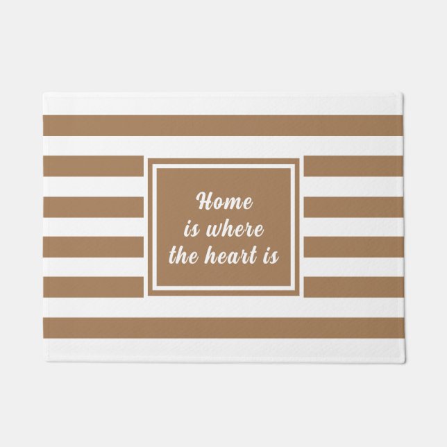 Light brown & White Stripe Personalised Door Mat (Front)