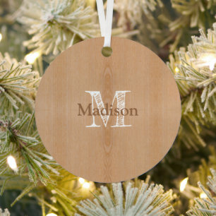 Light brown wood grain Custom Monogram Metal Tree Decoration