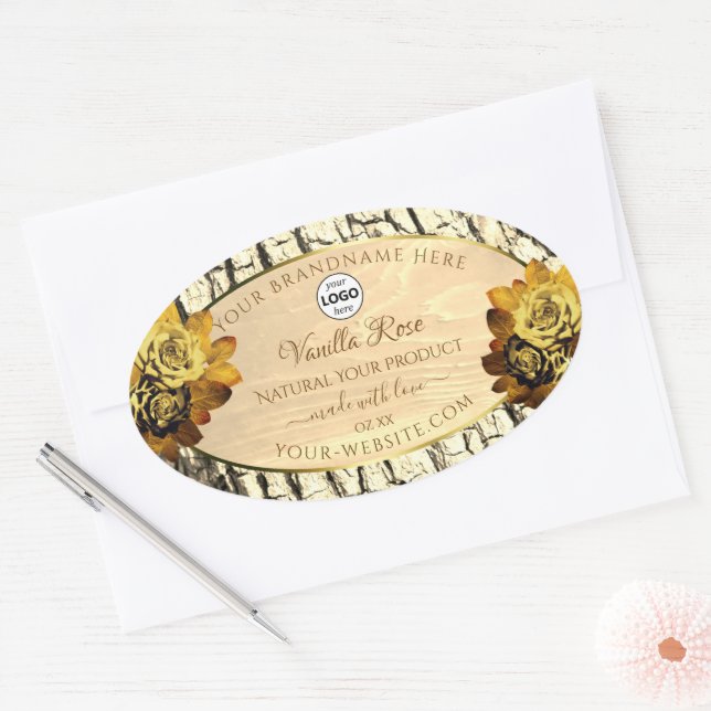 Light Brown Wood Grain Roses Product Labels Logo (Envelope)