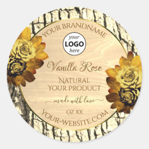 Light Brown Wood Grain Roses Product Labels Logo