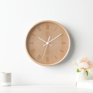 Light brown wood grain with roman numbers clock