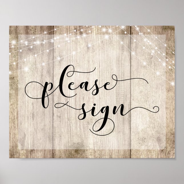 Light Brown Wood & Lights Please Sign (Front)