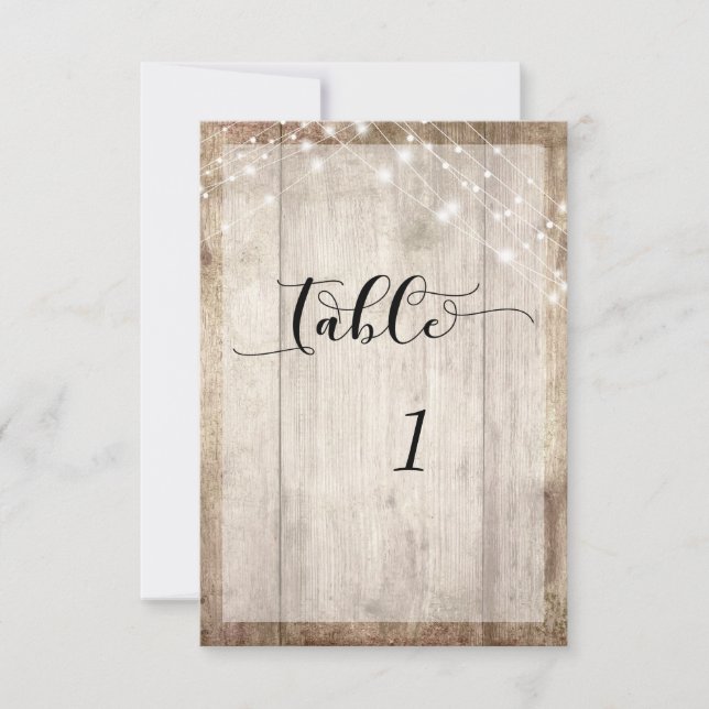 Light Brown Wood & Lights Table Number Card (Front)