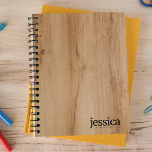 Light Brown Wood Veneer Rounded Modern Typography Notebook