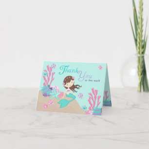 Light Brunette Mermaid Thank You Card