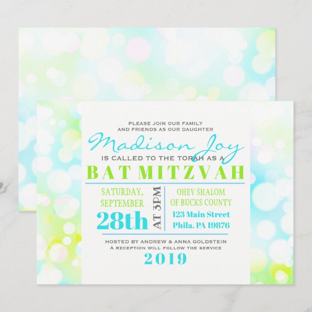 LIGHT BUBBLES Bat Mitzvah Invitation (Front/Back)
