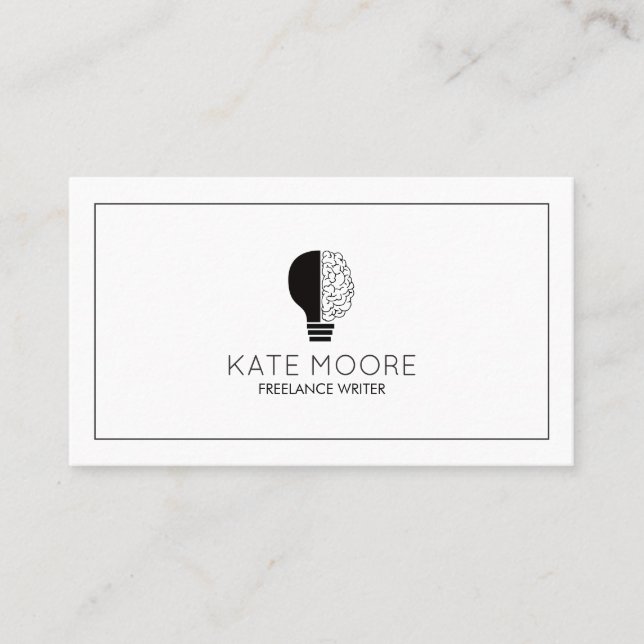 Light Bulb Brain Idea Black and White Business Card (Front)