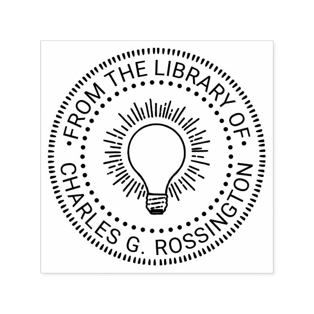 Light Bulb Bright Idea Round Library Book Self-inking Stamp (Design)